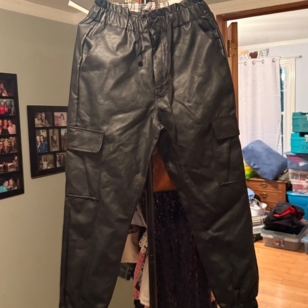 KanCan Plaid and Black Faux Leather Pants